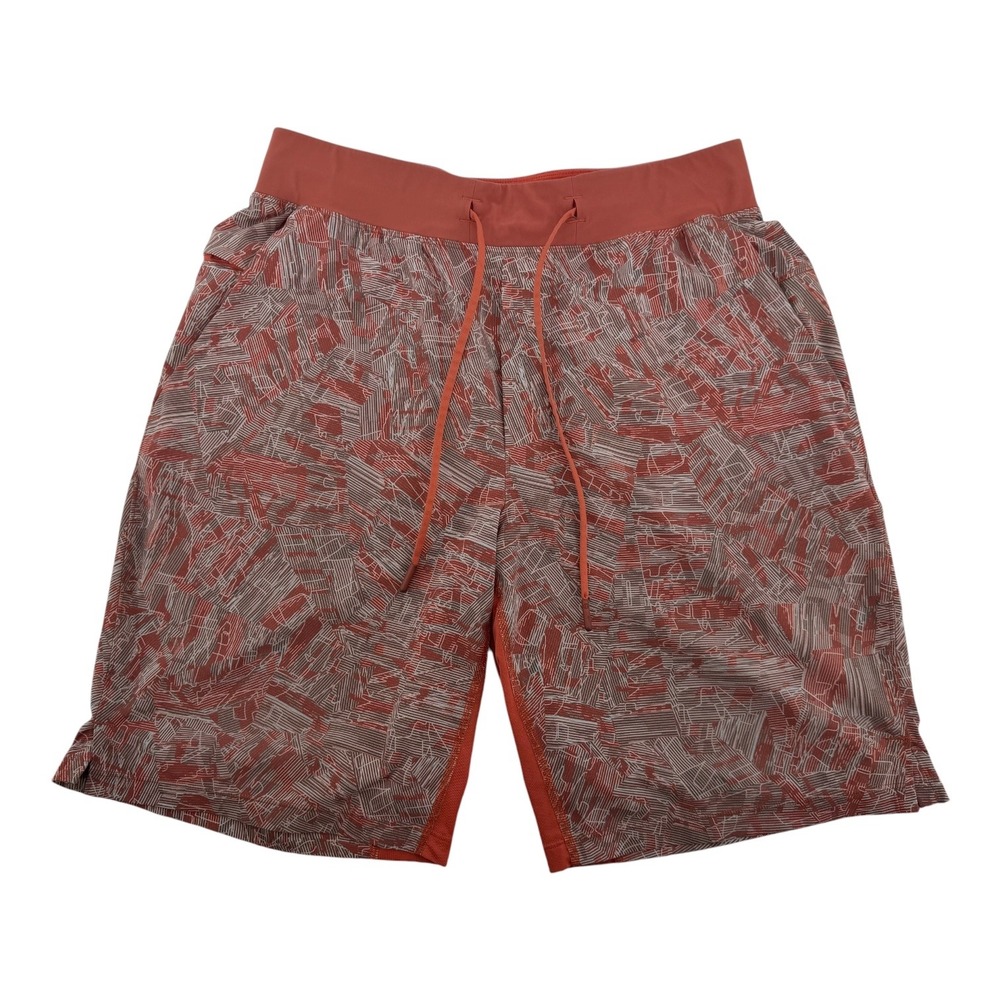 Lululemon Pace Breaker Lined Shorts Mens Medium Burnt Orange Grey Abstract Print